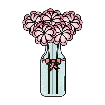 水晶瓶与花孤立的图标