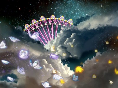 灯光摩天轮在星空的空间背景