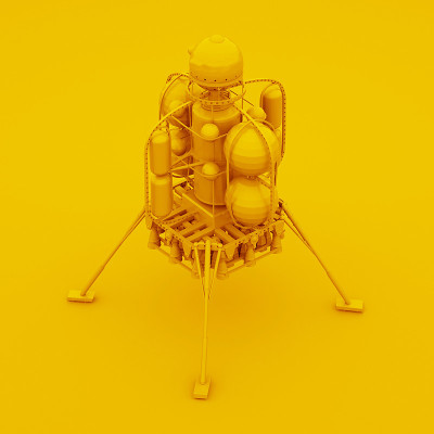 黄色太空着陆器，3D插图