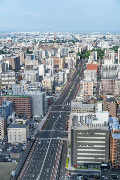日本仙台城市天际线鸟瞰图