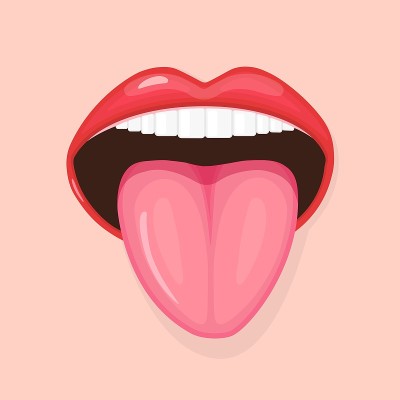 张开嘴，伸出舌头。性感的红唇。矢量图