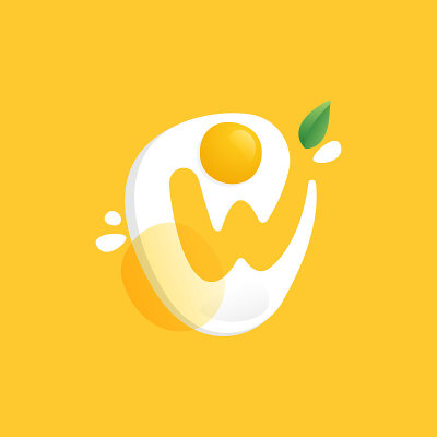 印有“W”字样的煎蛋，带有绿叶和飞溅图案。