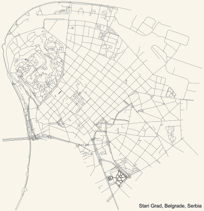 塞尔维亚贝尔格莱德斯塔里格拉德市的街道道路图