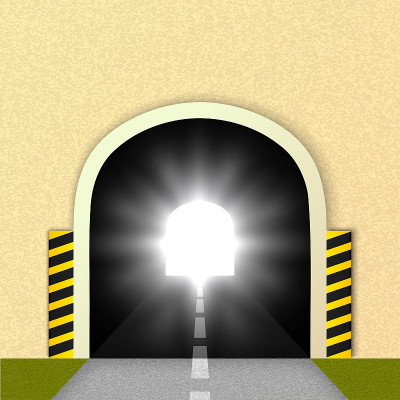 公路隧道，耀眼的车灯。矢量插图。