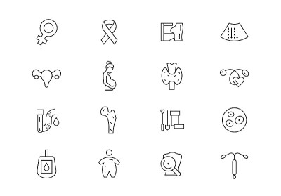 Woman's health thin line vector icons. Editable st