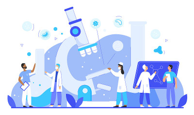 Epidemiologists research pathogens in laboratory f