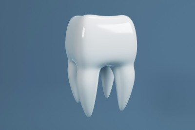 蓝色背景上的牙齿图像。3 d渲染。
