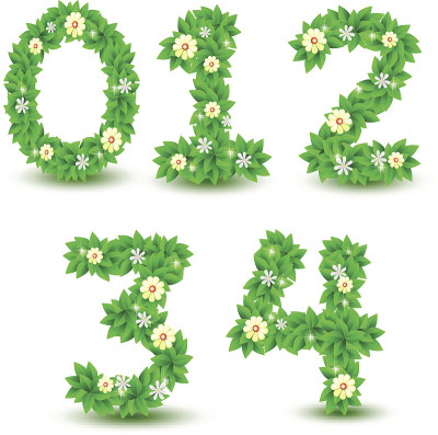 绿叶花字体向量设计，字体数0