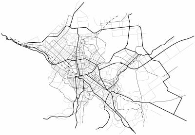 城市地图。道路线路图。计划中的城镇街道。城市环境，建筑背景。向量