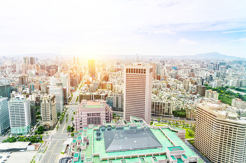 台北101城市天际线鸟瞰图，台湾