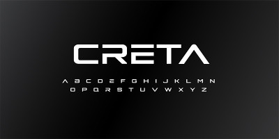 creta，抽象技术空间字体和字母。技术和时尚字体设计