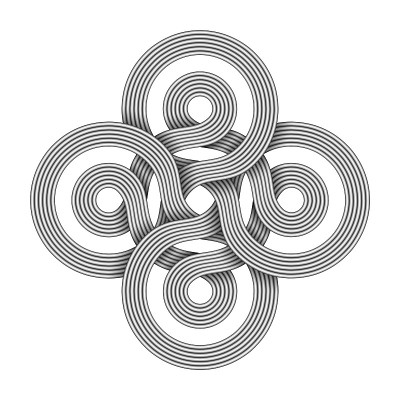 博文十字标志由两束金属线交织而成。矢量插图。