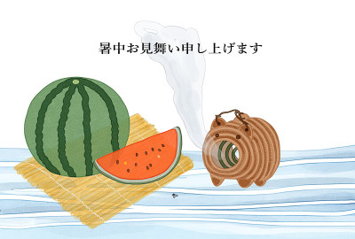 夏天贺卡西瓜和猪蚊子香