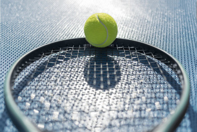 Tennis game sport concept. Tennis ball on tennis r