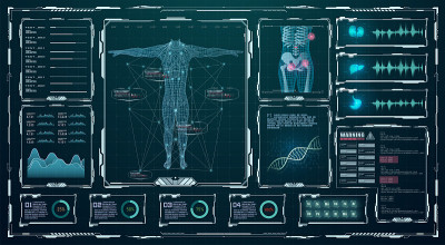 抬头显示(HUD) UI，用于医疗应用程序的GUI。未来的虚拟图形现代医疗HUD界面。医疗信息。高科