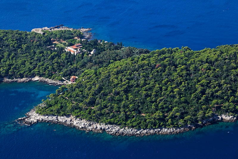 Aerial view of Lokrum near Dubrovnik