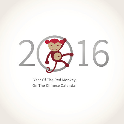 2016年红色猴年插画。