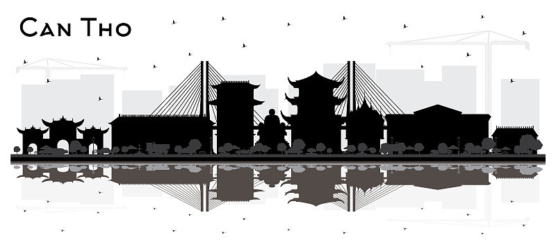 Can Tho Vietnam City Skyline Silhouette with Black