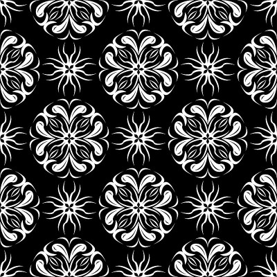 Black floral background with white seamless design