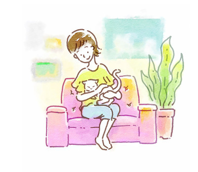 女人的插图川garu在房间里有一只猫