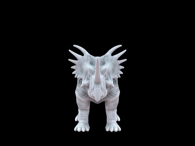 一个白色有线恐龙的3d渲染孤立在黑色上