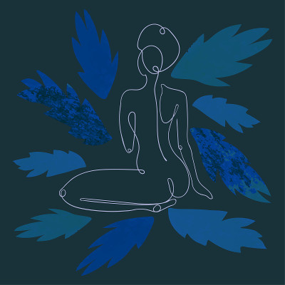 在深色花卉背景上的女人的轮廓插图