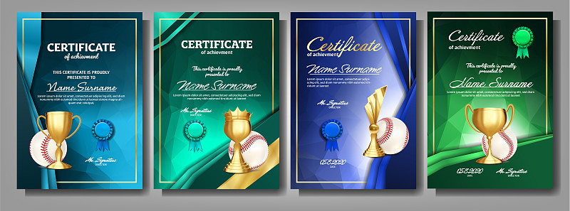 Baseball Game Certificate Diploma With Golden Cup 