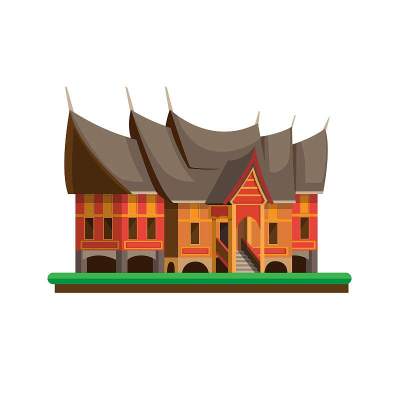 Rumah Gadang是米南卡保人的房子，是印度尼西亚西苏门答腊岛的传统房子。概念在卡通平面插图矢