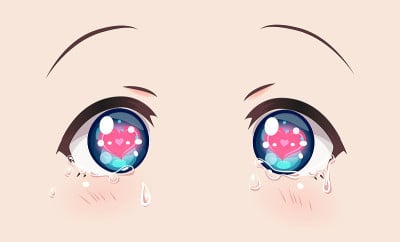 可爱的哭泣的眼睛，动漫女孩。