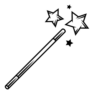 魔术师的魔杖上有星星。魔术或魔术插图。