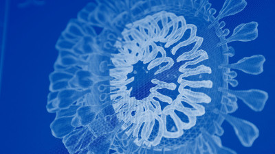 计算机屏幕上冠状病毒的详细模型。未来的实验室研究
