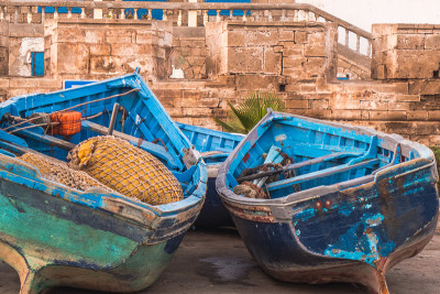 Fishermen boats in the harbor after a long day in 