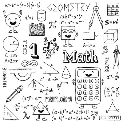 数学。手绘。矢量插图。黑色和白色。
