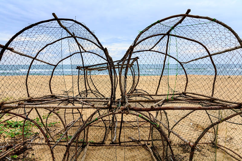 Basket fish trap catch crabs, lobsters fishes on t