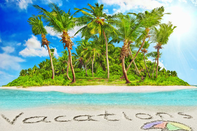 Whole tropical island within atoll in tropical Oce