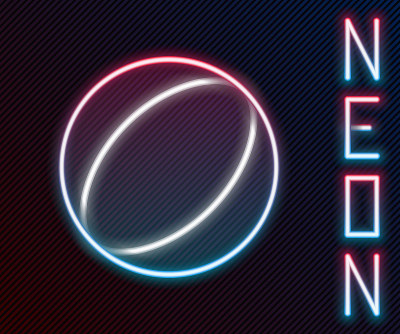 Glowing neon line Beach ball icon isolated on blac
