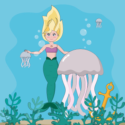 Beautiful and magic mermaid cartoon