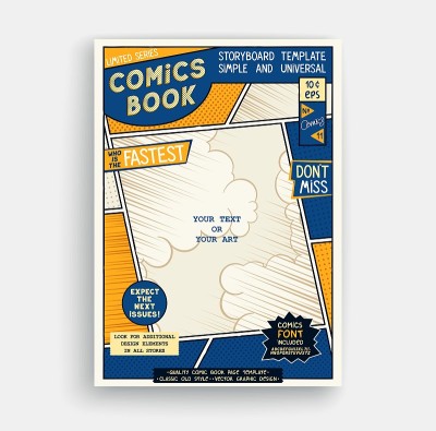 漫画书页面模板。经典故事板的艺术品。漫画杂志封面。矢量图形