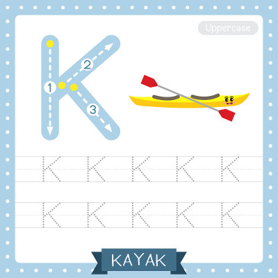 大写字母K追踪练习练习表。Kayak