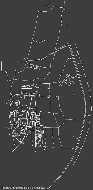 波兰Bydgoszcz Terenów Nadwiślańskich区阴暗的街道地图