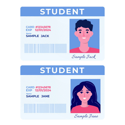 学校，学生证带照片。矢量插图。