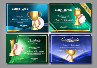 Baseball Game Certificate Diploma With Golden Cup 