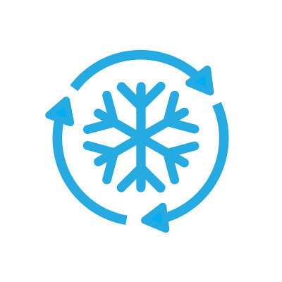 摘要冰冻时，蓝色雪花在一个箭头圈内。