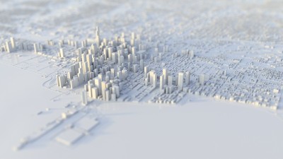 白色微型芝加哥城市的3d插图与白色材料。