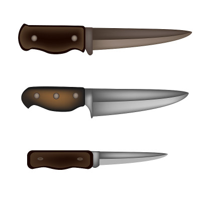 Set of kitchen knives. Knife for cutting meat. Vec