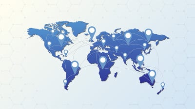 带有指针标记的世界地图