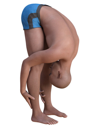 Uttanasana姿势光头男子孤立