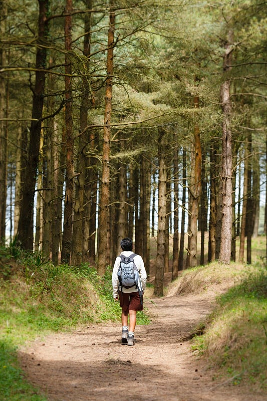 印度亚洲妇女徒步旅行高尔半岛，英国威尔士