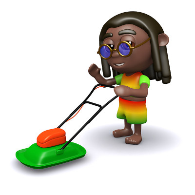 3d Rasta正在修剪草坪