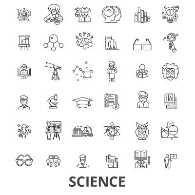 科学，技术，科学家，ab测试，分子，化学，dna，数学，显微镜线条图标。可编辑的中风。平面设计矢量插